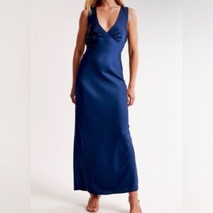 Abercrombie & Fitch Navy Plunge Cowl Back Maxi Dress
